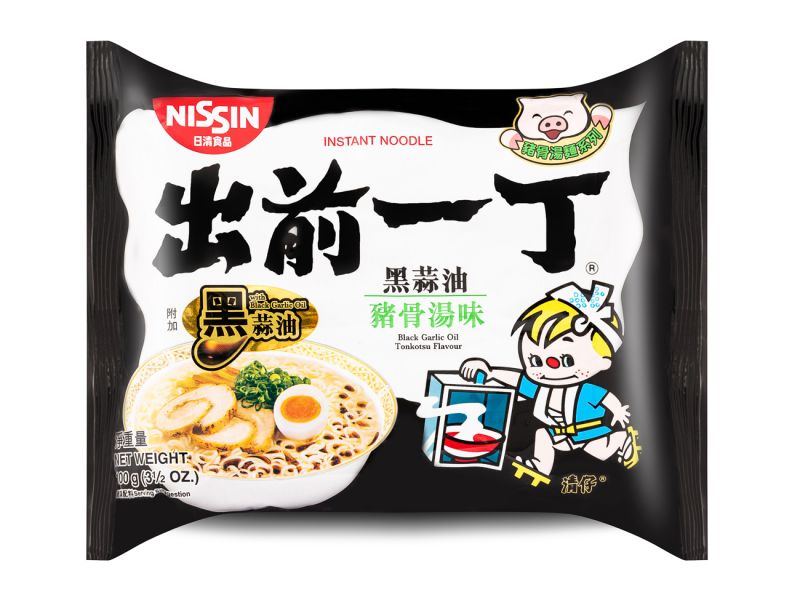Click Here To Enlarge This Photo Of Nissin Black Garlic Oil Artificial Pork (Tonkotsu) Flavour Noodles 出前一丁 黑蒜油猪骨湯味麵