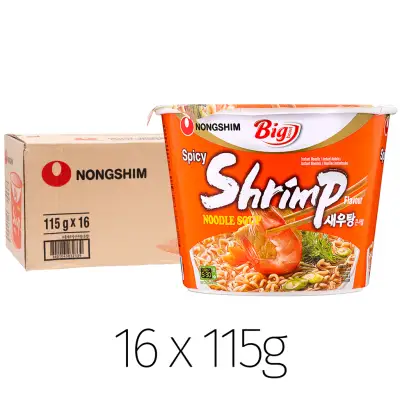 Nong Shim Big Bowl Spicy Shrimp Flavour Noodle Soup Box (16 Pcs)