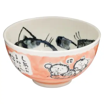 Japanese Ceramic Lucky Cat Noodle Bowl (Pink)